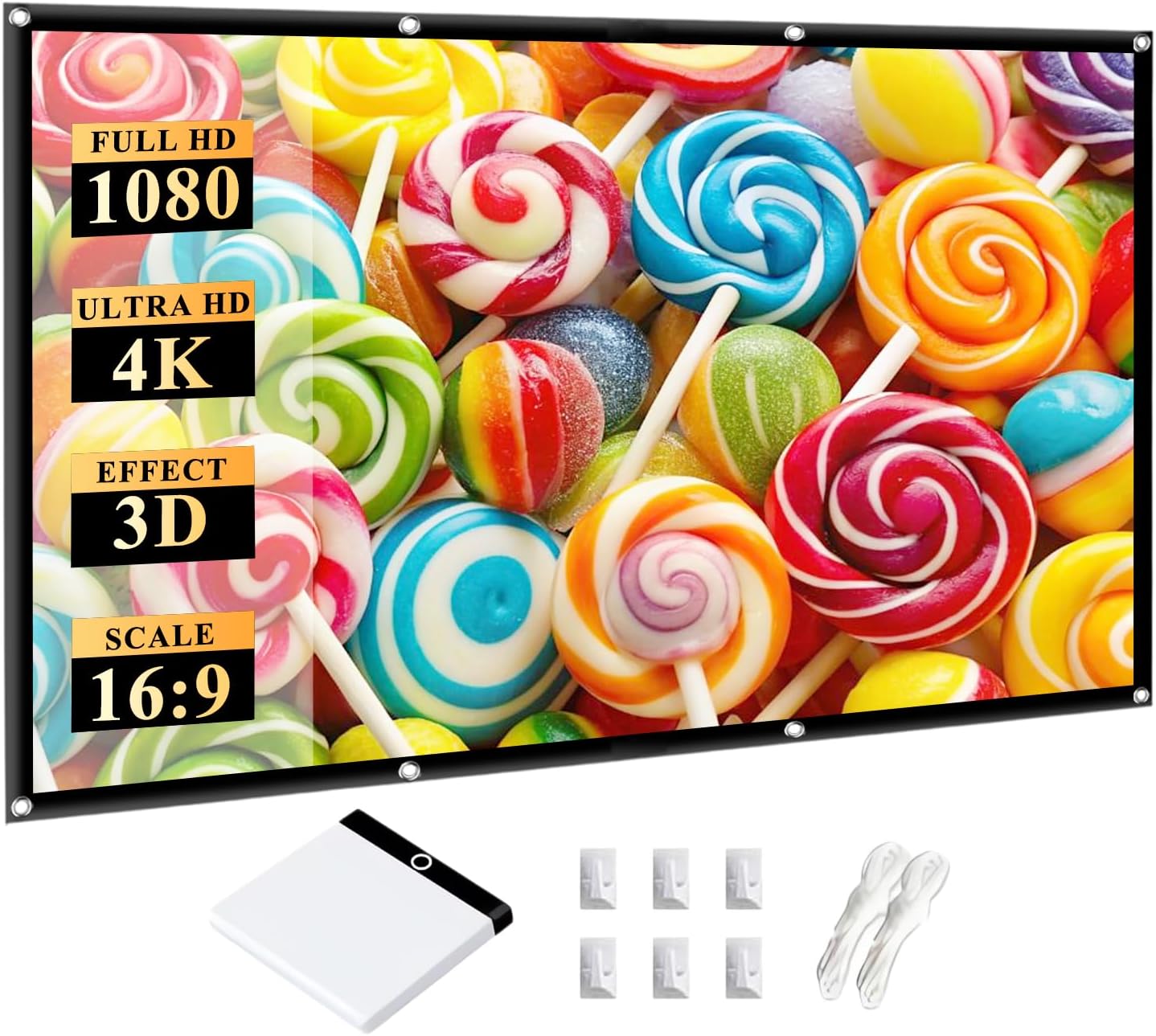 Outdoor Portable Projector Screen 120 Inch: 16:9 4K HD Foldable and Anti-Crease Projection Screen Support Double Sided Projection for Home Theater