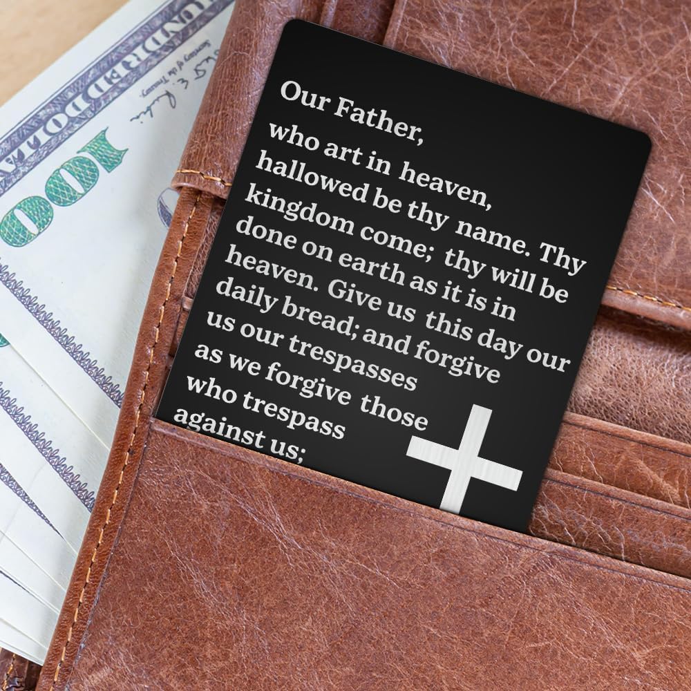 Our Father Who Art In Heaven Hallowed Be Thy Name Wallet Card, Lord's Prayer Engraved Metal Wallet Insert Card, Family Religious Bible Verse Gifts for Christian Friends- First Communion - Image 5