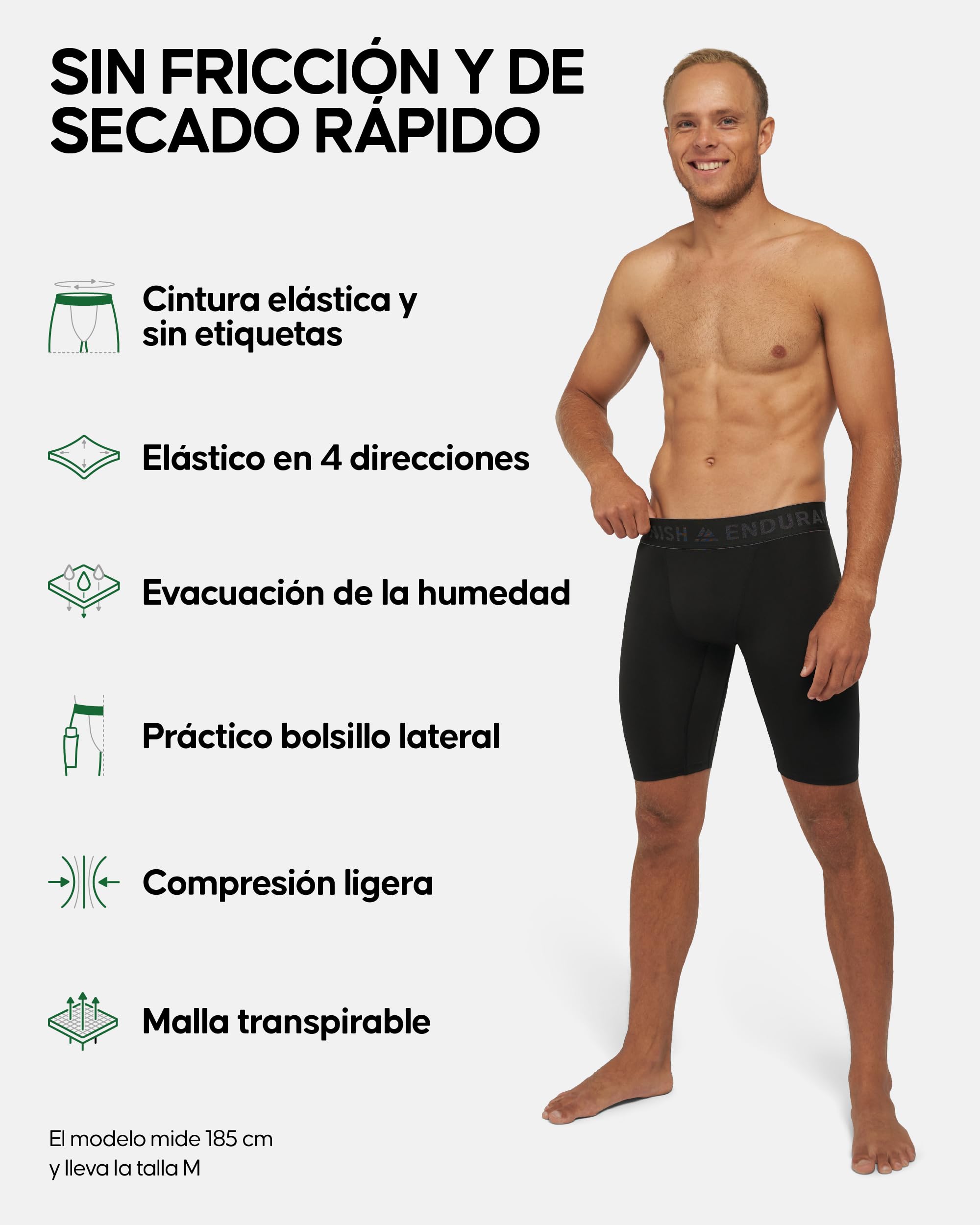 DANISH ENDURANCE Mallas Cortas Hombre, Pantalones Cortos de Compresión Running, con Bolsillo, 2 Pack