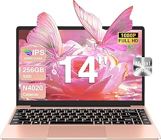 bvate Ordinateur Portable 14 Pouces 256 Go Win 11 N4020 Support Expansion 1 to SSD 1080P 2.4G+5G WiFi Mini HDMI & Souris sans Fil et Un Film de Clavier AZERTY pour Clavier -Gold-3