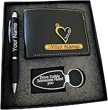 Customized Name Wallet, Pen & Keychain Combo | Premium Personalized Gift Set for Men, Students & Professionals (Black)