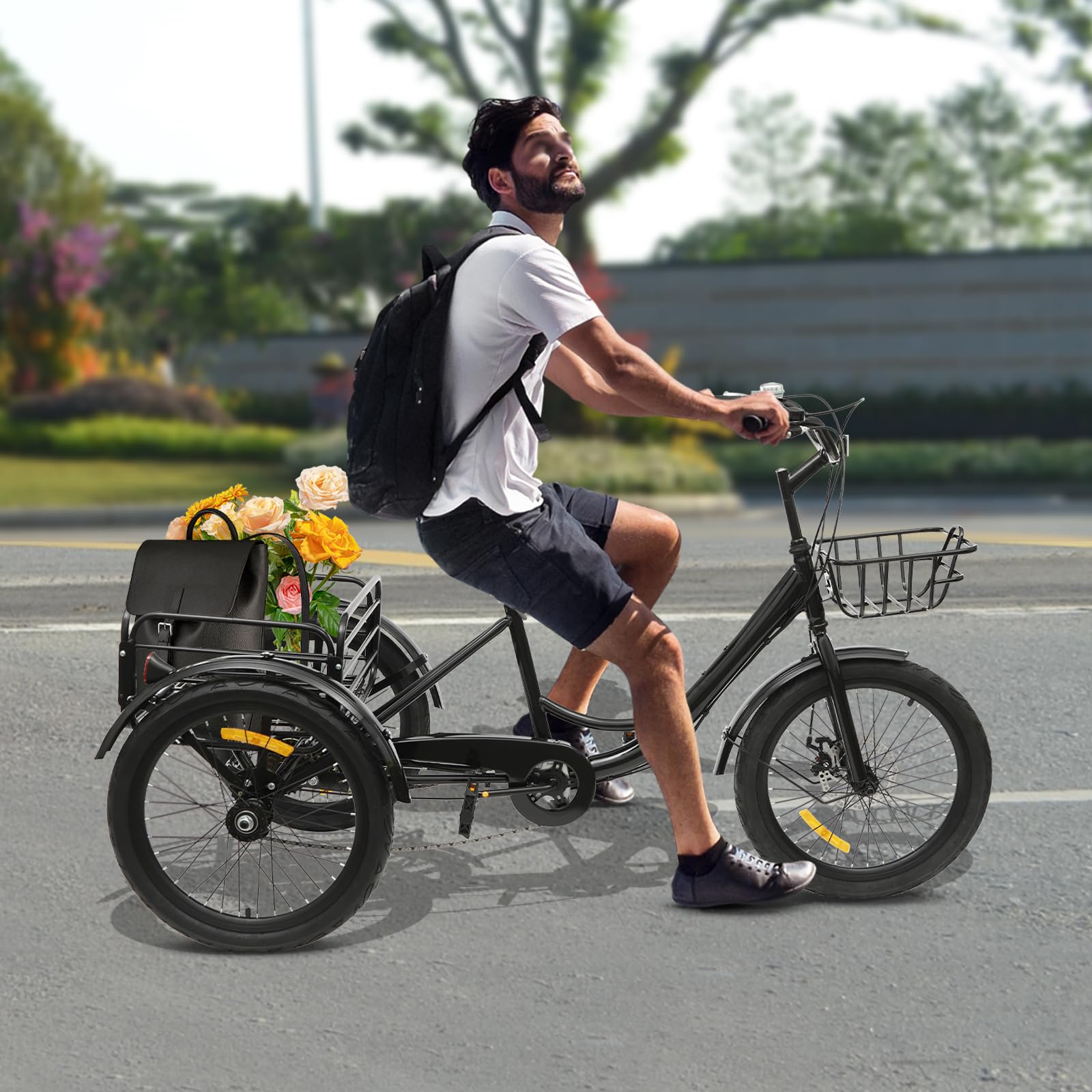 Triciclo Plegable Para Adultos De 20", 7 Velocidades, Con Dos Cestas, Inflador, Candado Y Llaves, Frenos De Disco Y Tambor, Altura Ajustable, Soporta 130 Kg, Color Negro