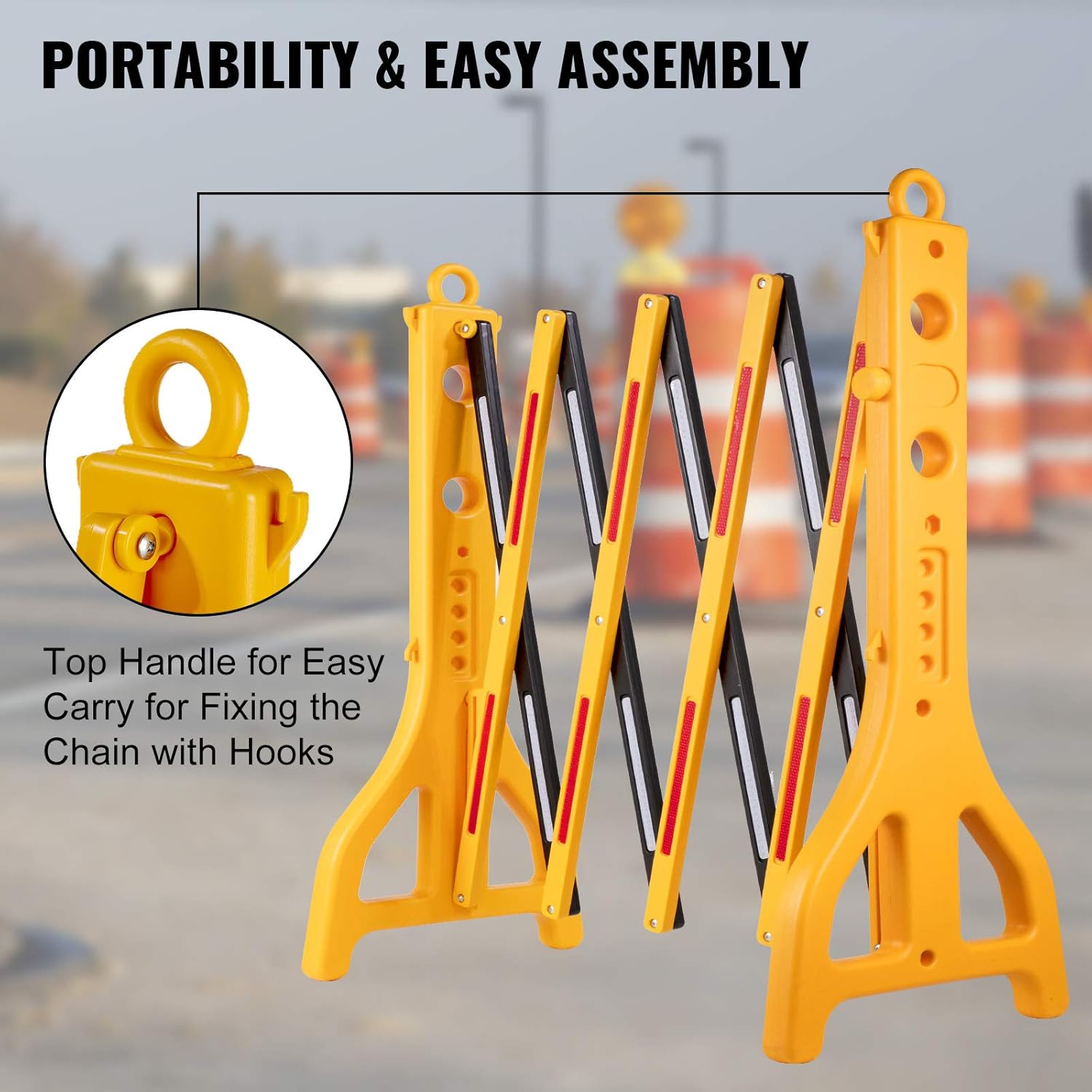 VEVOR 1 PC Expandable Mobile Barricade 8.3ft Width Plastic Barricade Water Filled Yellow Expandable Safety Barricades 38inch Height Expandable Barricade Fence Traffic Barricade w/Reflective Strips: Industrial & Scientific