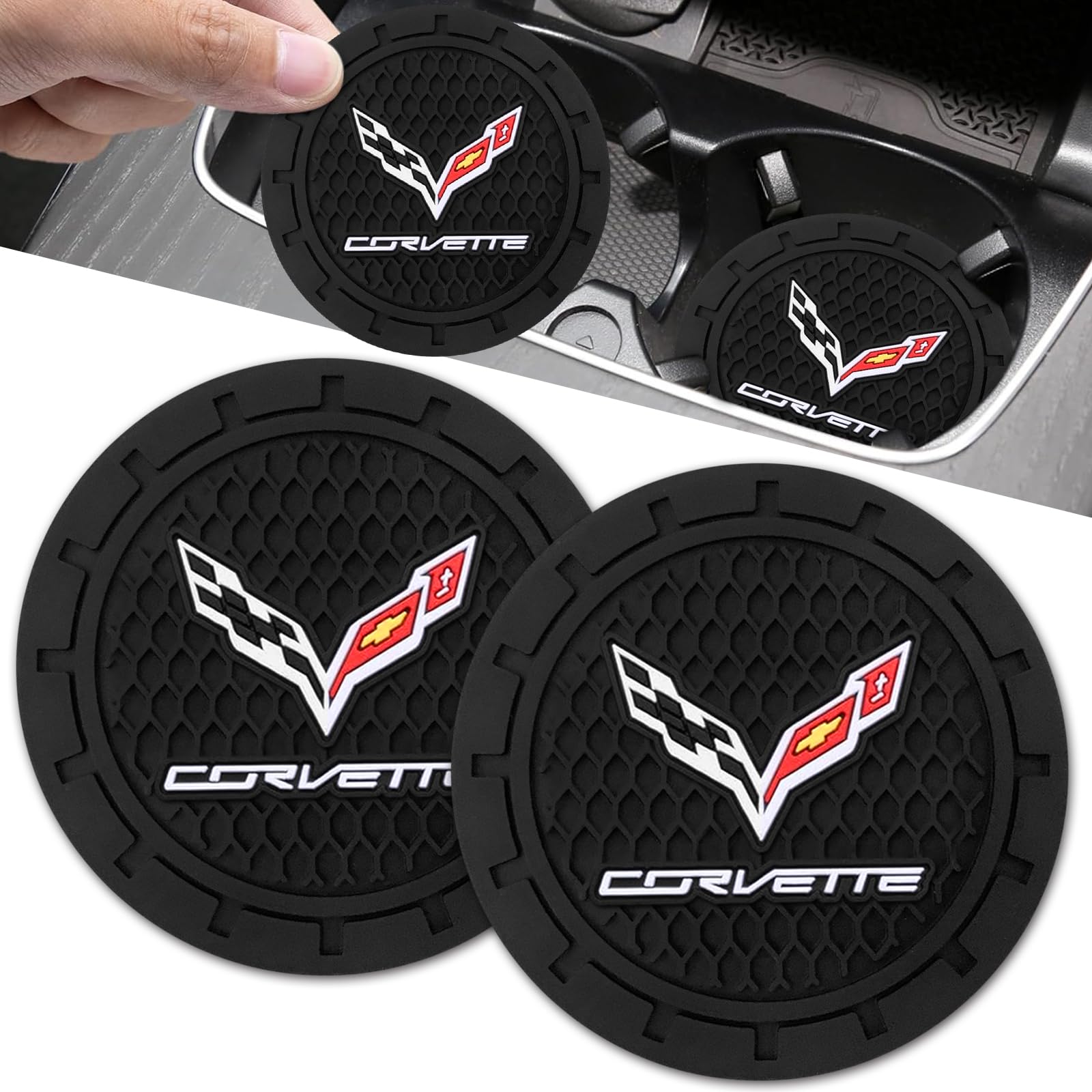 Hyper Buyz Black-04 Car Cup Holder Coaster For Corvette C6 C7 C8 Cupholder Coaster Interior Accessories 2.75In 2Pieces Black