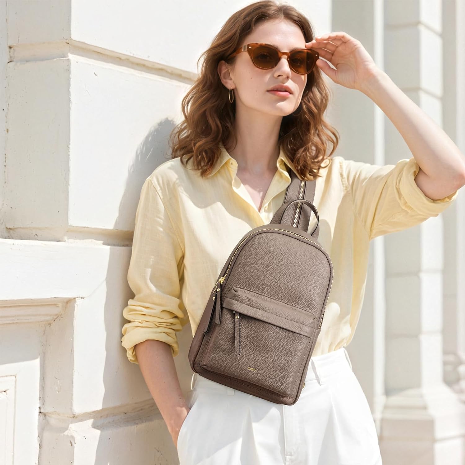 Kattee Sling Bag for Women, Leather Crossbody Purses for Women, Sling Backpack Travel Bag with RFID Blocking, Khaki - Image 2