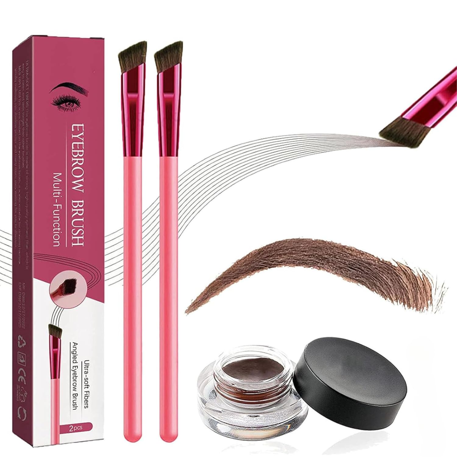 Eyebrow Brush,Home Eyebrow Care Kit 4D Laminated,4D Laminated Brow Grooming Kit, Multifunction Ultra-thin Angled Eyebrow Brush with Waterproof Eyebrow Gel (Dark brown+LIGHT BROWN)