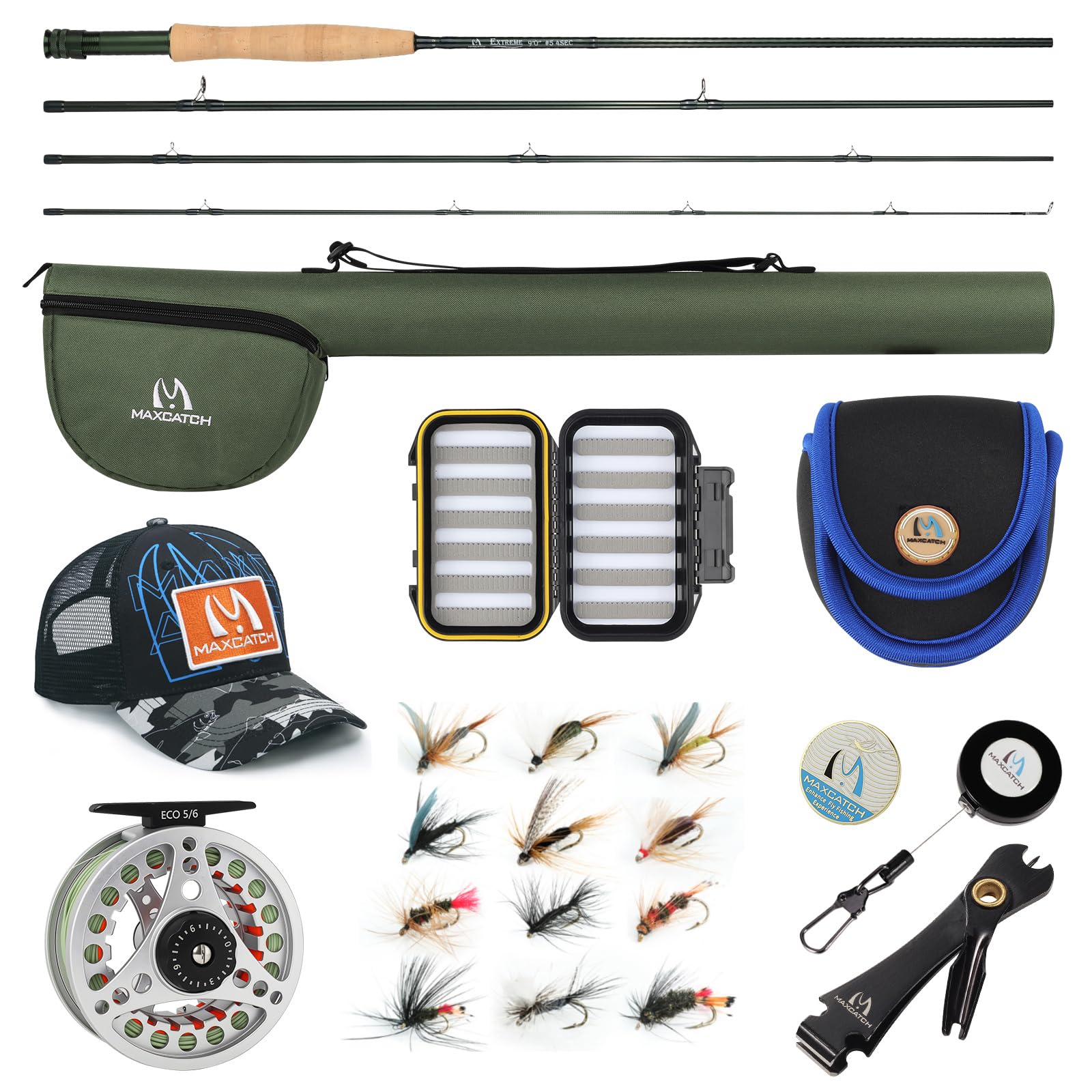 MAXIMUMCATCH Maxcatch Extreme Fly Fishing Combo Kit 3/4/5/6/7/8 weight Fly Rod and Reel Outfit (8wt 9‘0“ 4pc Rod,7/8 Reel)