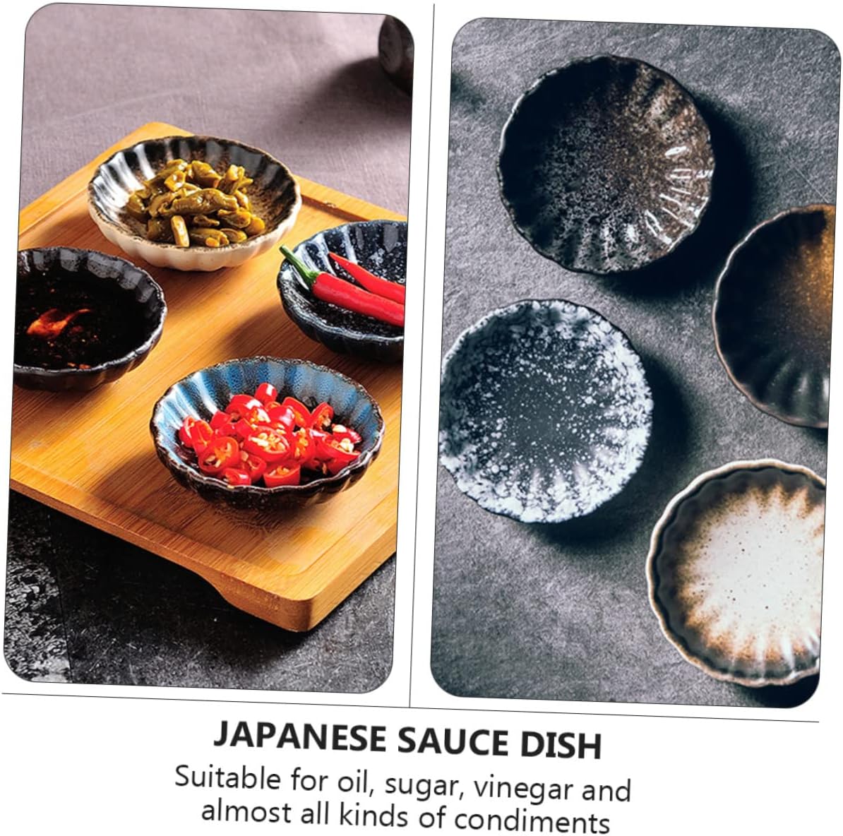 Cabilock Ceramic Dipping Bowls Set 5pcs Japanese Style Sauce Dishes for Sushi Mustard Soy Sauce Style
