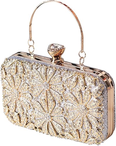 Bolso de noche con flores de diamantes de imitación para mujer, monedero de lentejuelas brillantes, bolso de mano de cristal, bolso de hombro para
