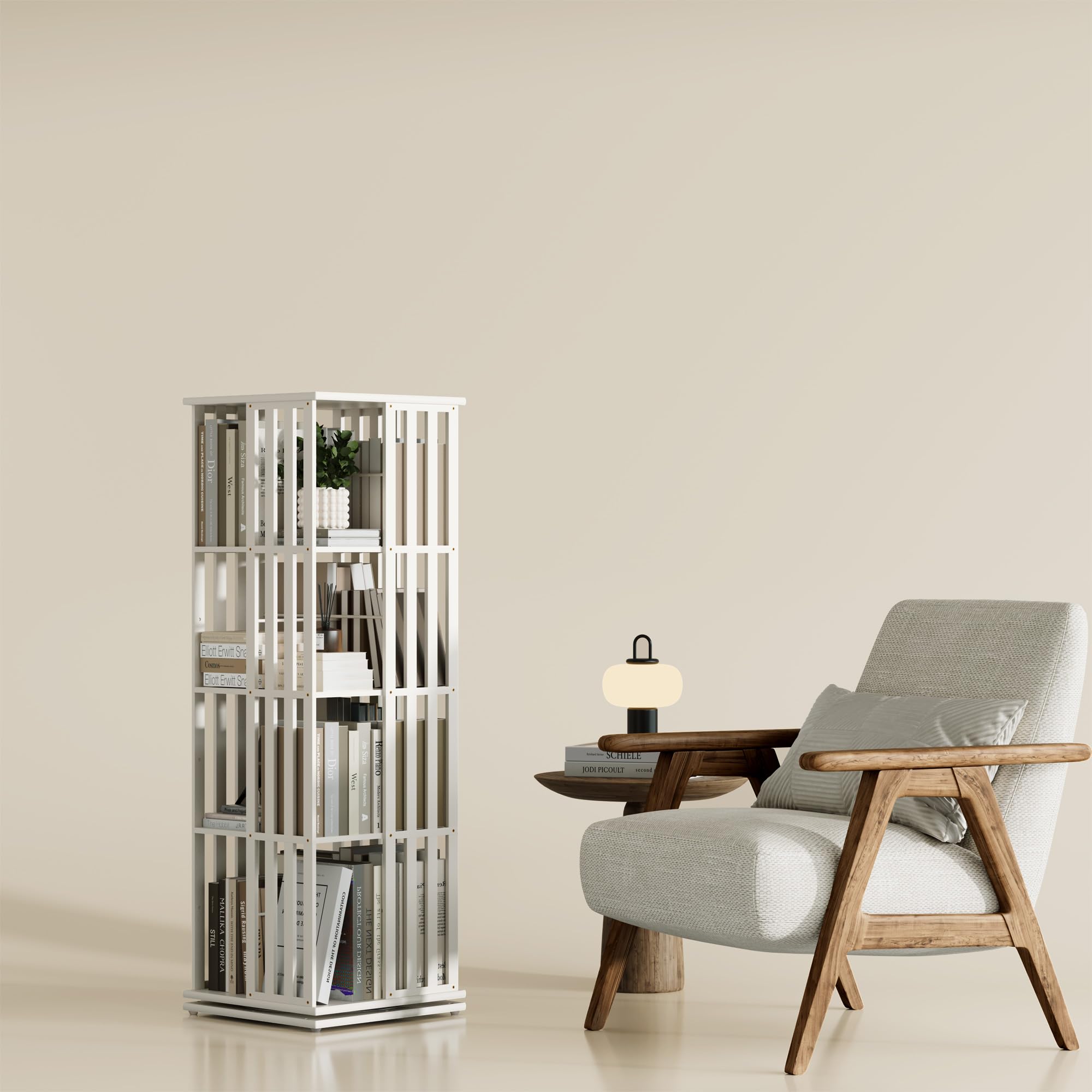 YOWOS Rotating Bookshelf Tower, 360 Display Spinning Bookcase, Bamboo Bookshelf Floor Standing Storage Rack, Wood Narrow Book Shelf Organizer for Kids