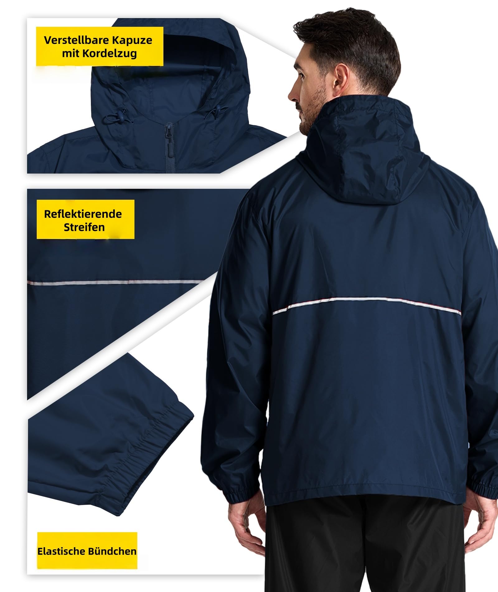 ZITY Chubasquero Impermeable Hombre Ligero Chaqueta Impermeable Hombre Moto Chubasquero Plegable Running Deportivo Poncho Lluvia Senderismo Shubasquero