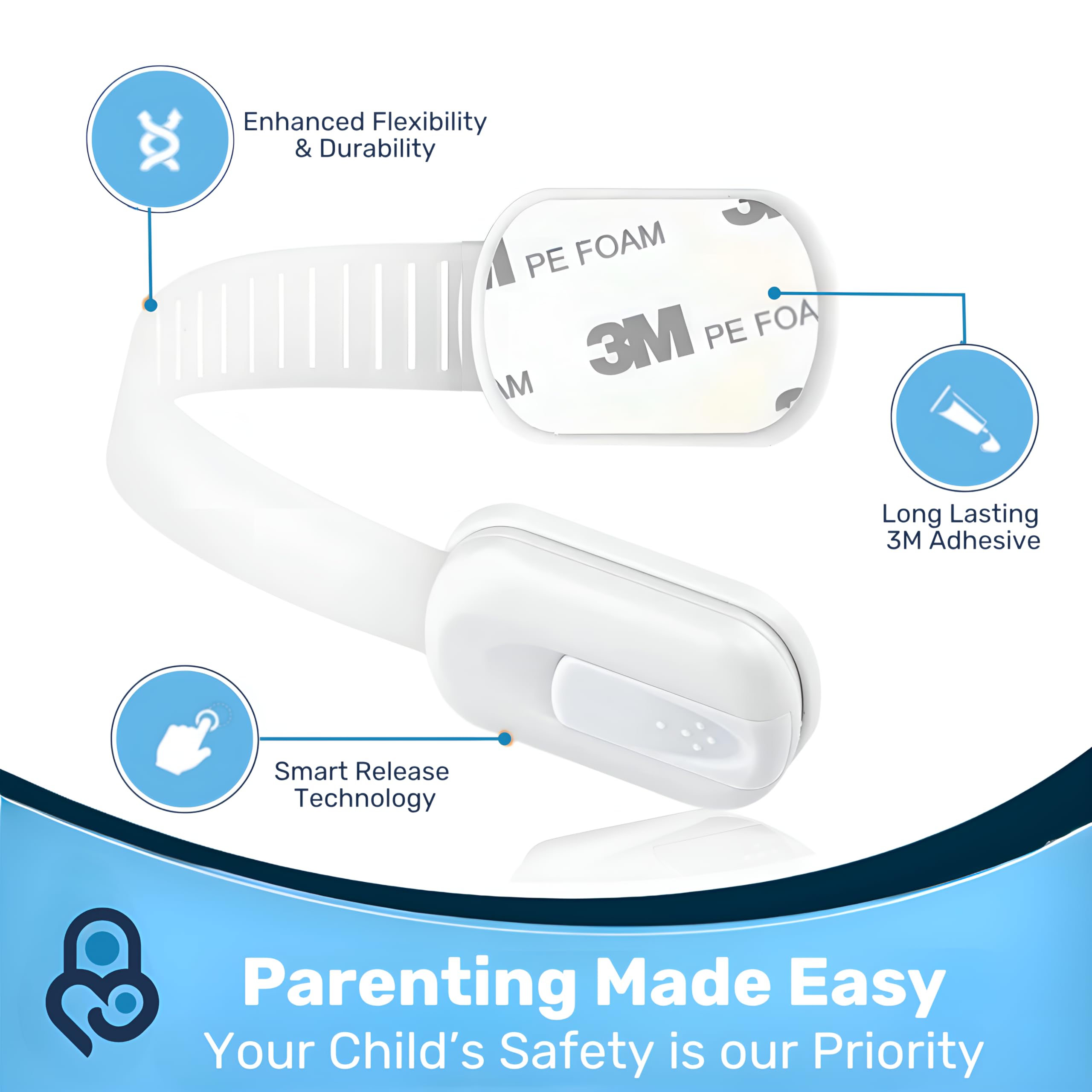 Baby Proof Me - 3M - Cerraduras adhesivas de seguridad para niños, cierres de bebé para armarios, lavavajillas, neveras, hornos y botes de basura, bloqueo de inodoro sin manchas (blanco, 24 cierres de