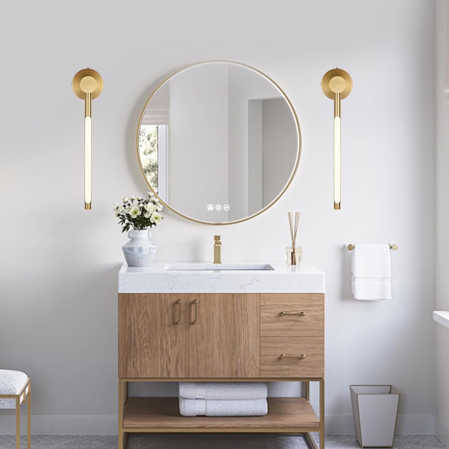 20 Inch LED Indoor Wall Sconce Modern Interior 15W 2700K-5500K Dimmable Brushed Brass Vanity Wall Light Adjustable Gold Sconces Wall Mounted Lighting Fixture for Bathroom Bedroom Living Room