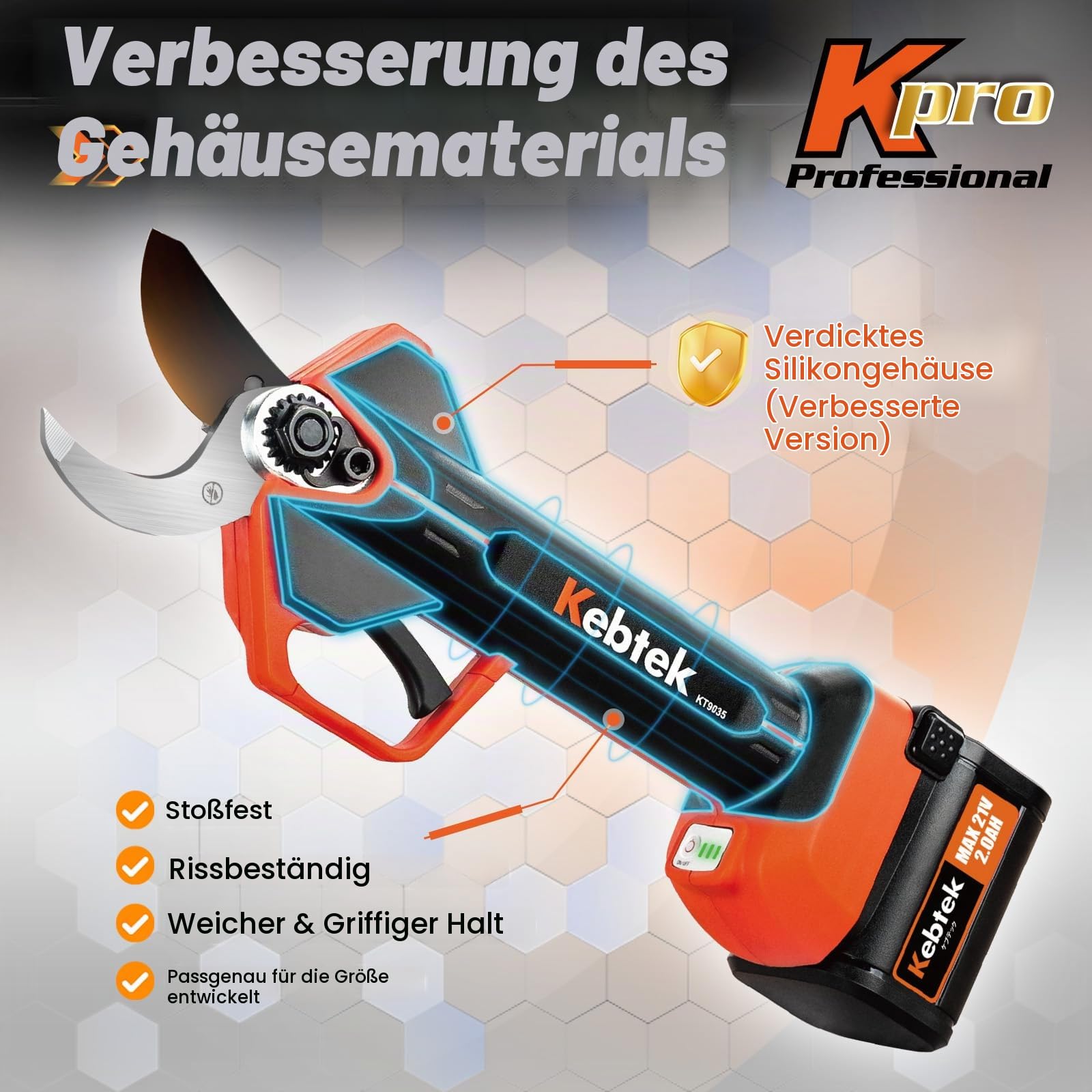 Kebtek KT 9035 Akku Astschere Teleskop, 2-In-1 Elektrische Gartenschere Teleskopstiel Max 40 mm(1.4") Schnittdurchmesser, mit 4000mAh Batterien 2.4m Verlängerungsstange, für Garten Baumbeschneidung