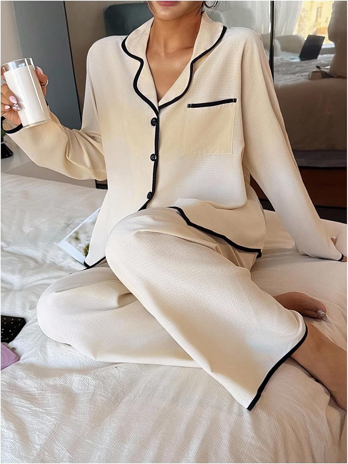 SHENHE Women's Button Up Pajamas Set Long Sleeve Sleepwear Pants Soft Pjs Fall Lounge Set - Image 3
