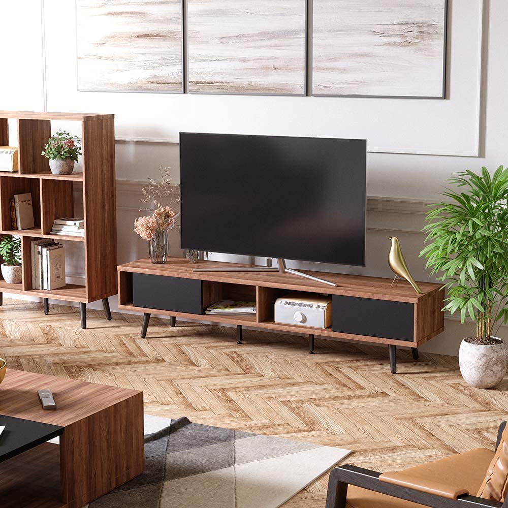 Buy Bestier TV Stand for 75 inch TV, Low Profile with Sliding Doors, 70