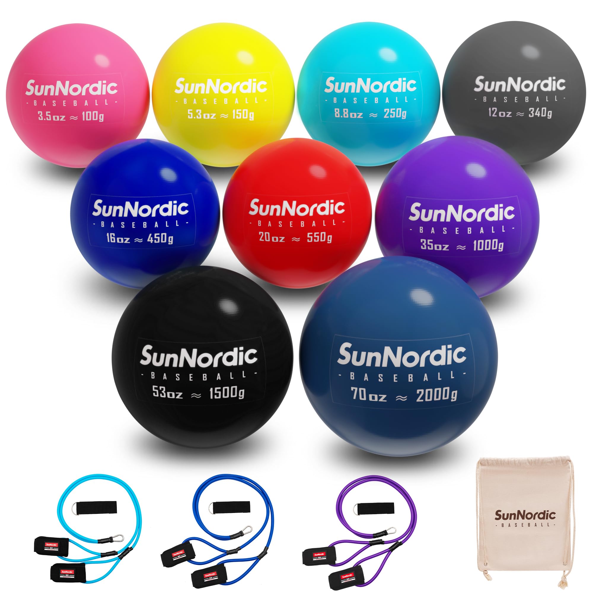 6/9 Pack Plyometric Weighted Baseball Set (3.5-16/35/53/70 oz) - Variable Weight Plyo Baseballs for Improved Power & Pitching Training - for All Skill Levels