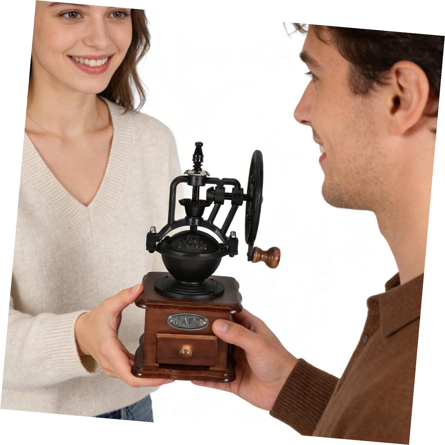 Toyvian Moulin à Café Manuel en Bois et Fer Manivelle Ergonomique sans Électricité pour Grains de Café, Maison Voyages, Design Vintage Noir
