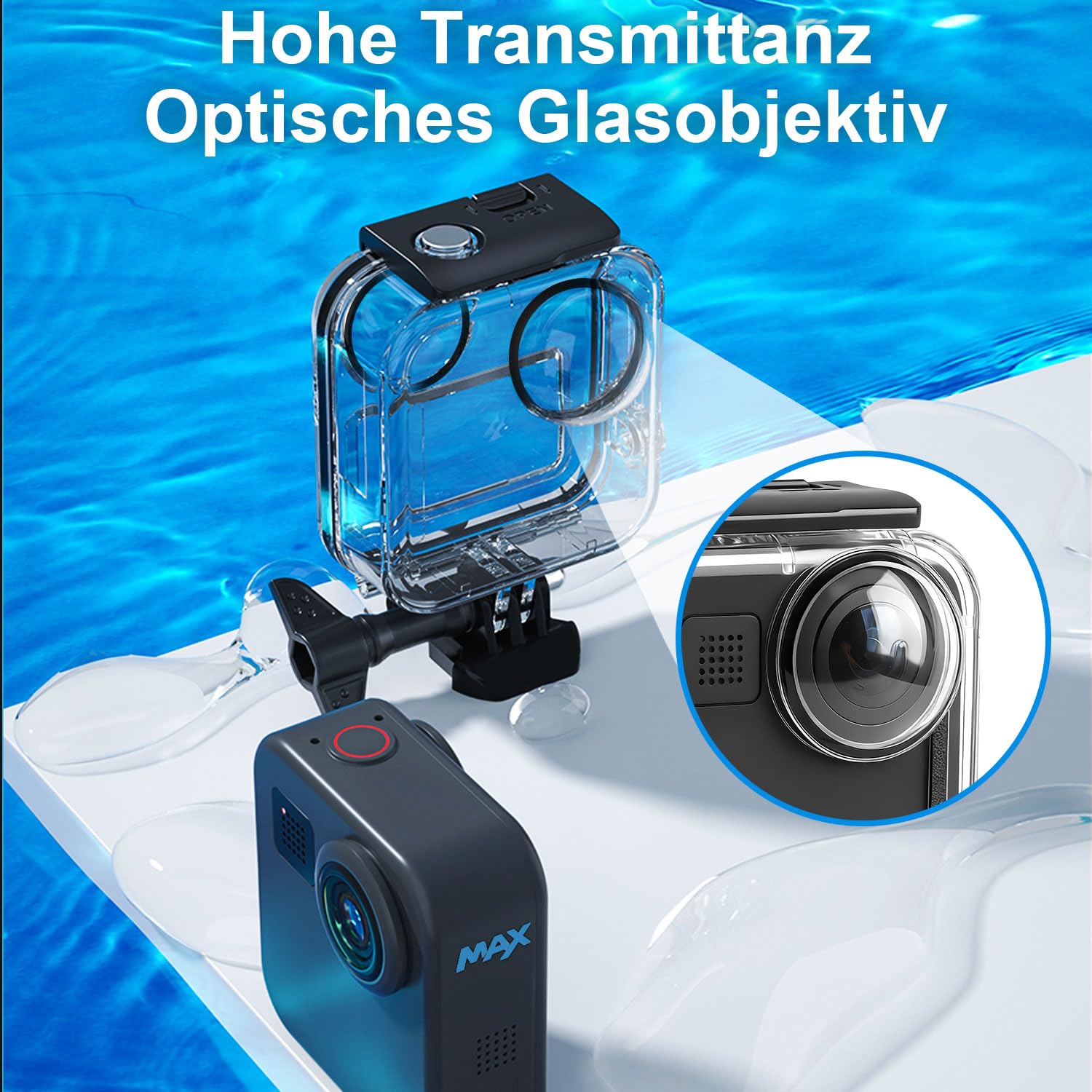 FitStill 147FT/45M wasserdichtes Tauchgehäuse für Go Pro MAX 2025, Unterwasser-Schutzhülle mit Halterung, Max 2025 Zubehör, Nicht kompatibel mit Go Pro MAX 360