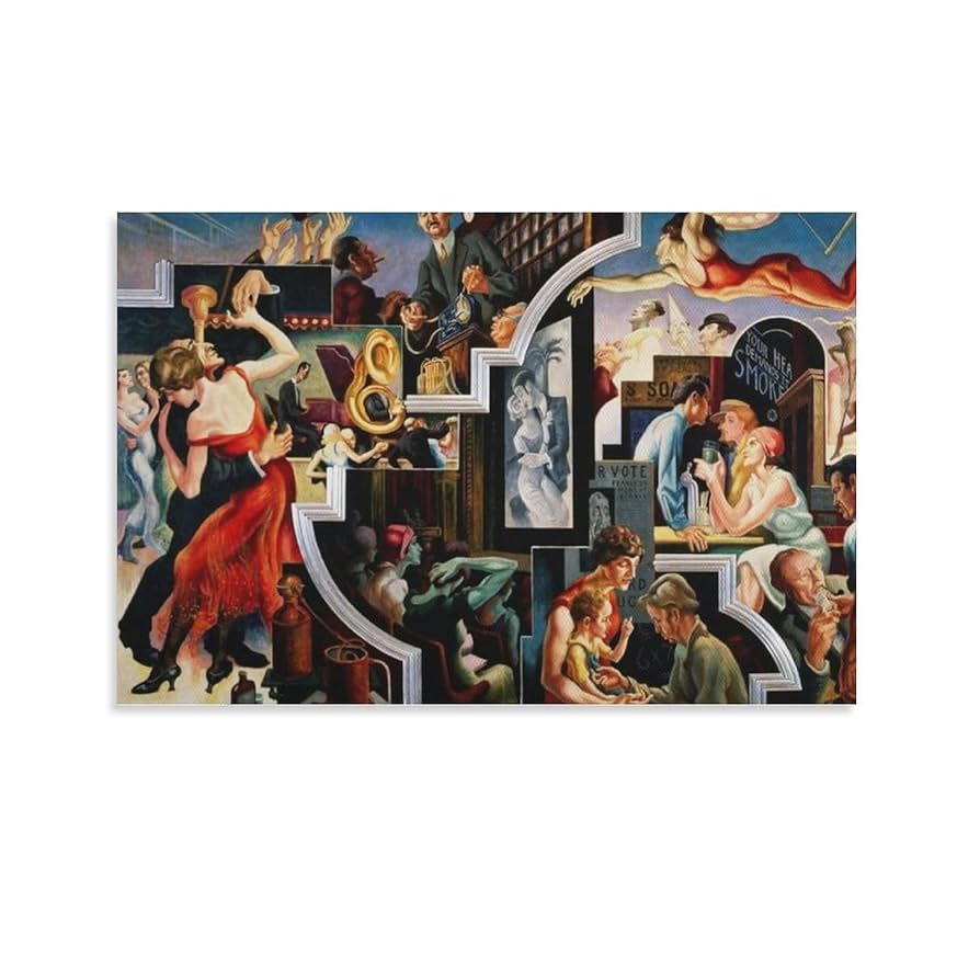 キャンバス プリントアート  ダンスホール インテリア 額付き 絵画 Amazon.co.jp: トーマス・ハート・ベントン画家の作品《ダンス