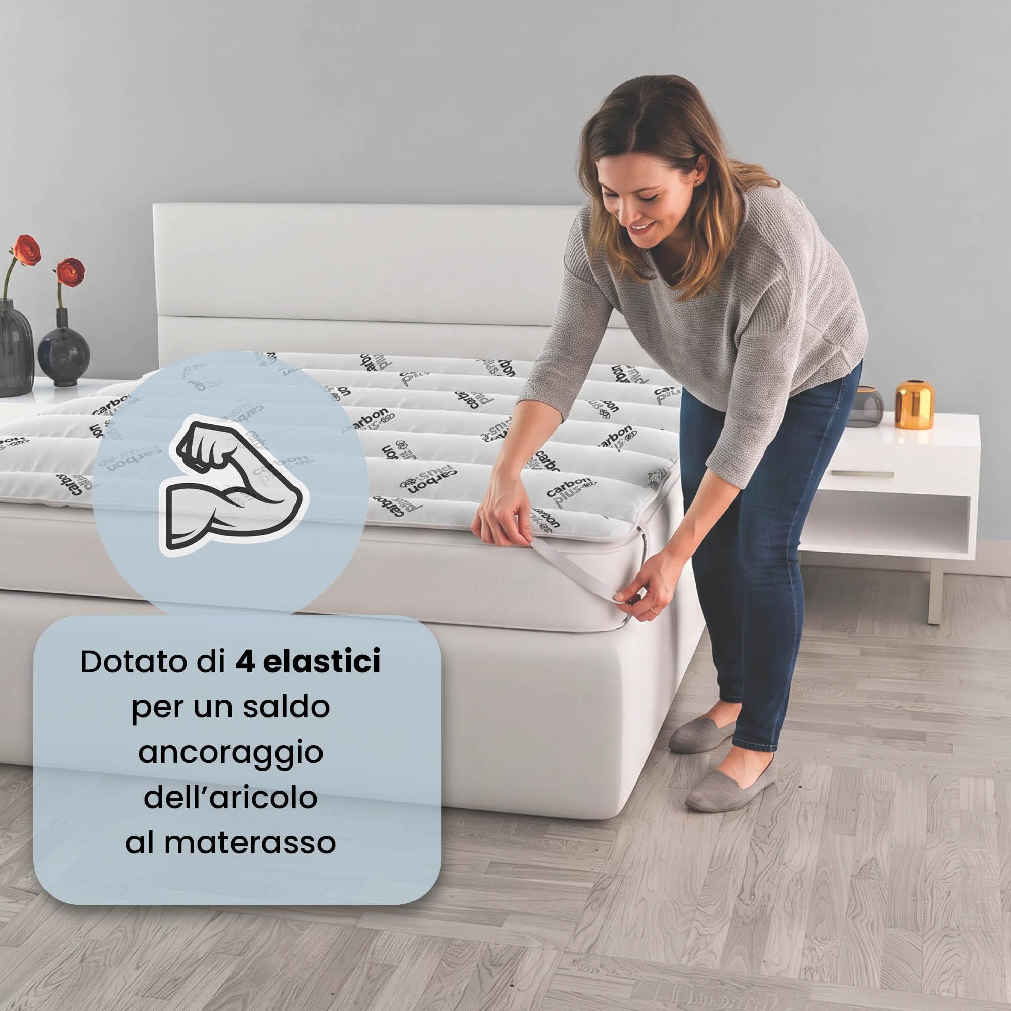 MB Home Italy Topper Acolchado con elásticos, Carbono, Individual 85 x 195 cm