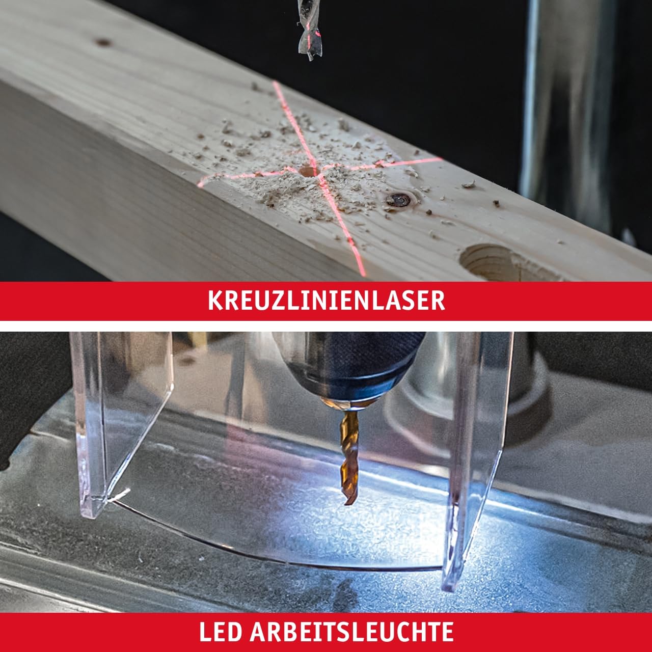 WALTER Tischbohrmaschine 900 W, Standbohrmaschine mit Digitaldisplay für einfache Bedienung, Kreuzlinienlaser und praktisches LED-Arbeitslicht, Extra starke Ständerbohrmaschine/Säulenbohrmaschine