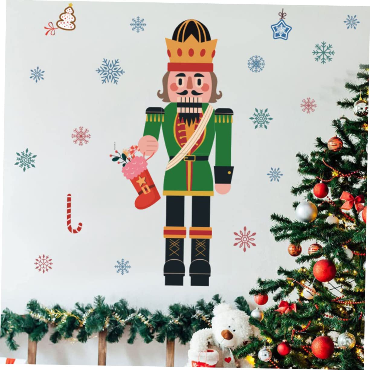 PRETYZOOM 4 Blätter Weihnachtsfensteraufkleber Weihnachtsaufkleber Für Den Kühlschrank Winterlicher Wandaufkleber Wandtattoo Weihnachtsbaum Nussknacker Wandtattoos Neujahr Fensterfolie PVC