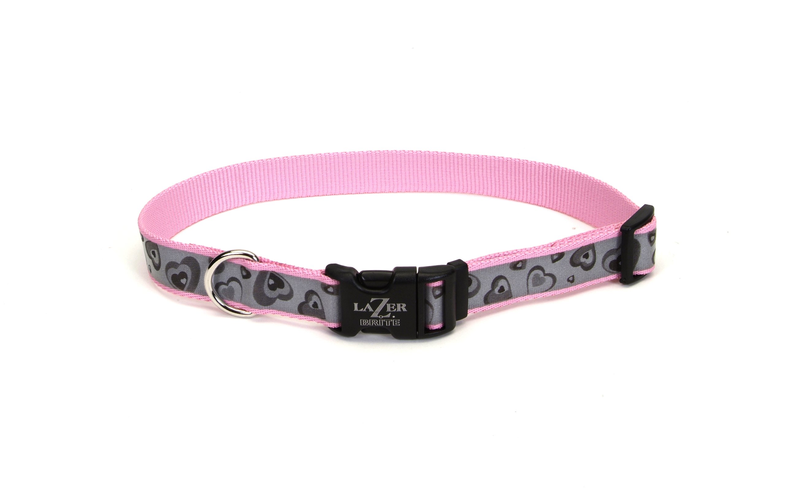 Coastal - Lazer Brite - Reflective Adjustable Dog Collar, Pink New Hearts, 1" x 18"-26"