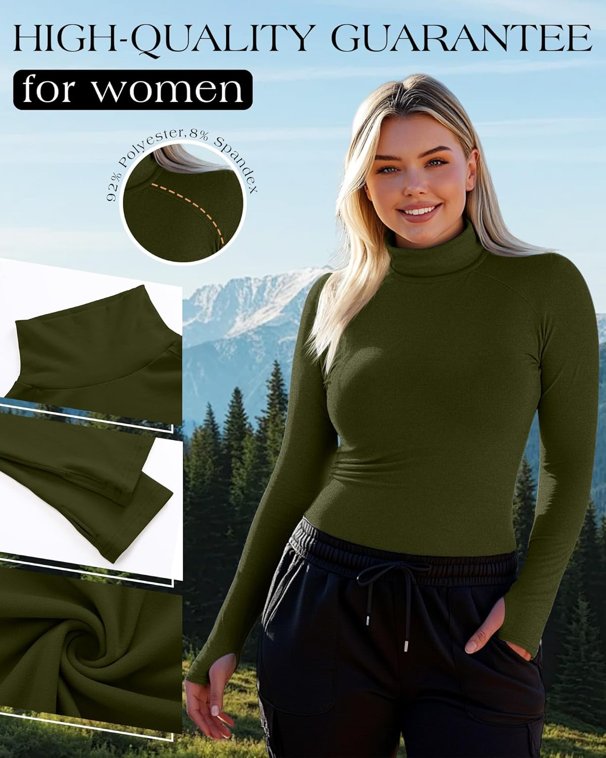 3 Pack Women's Plus Size Thermal Turtleneck Long Sleeve Fleece Shirts, Raglan Sleeve Thumbholes Layering Tops - Image 5