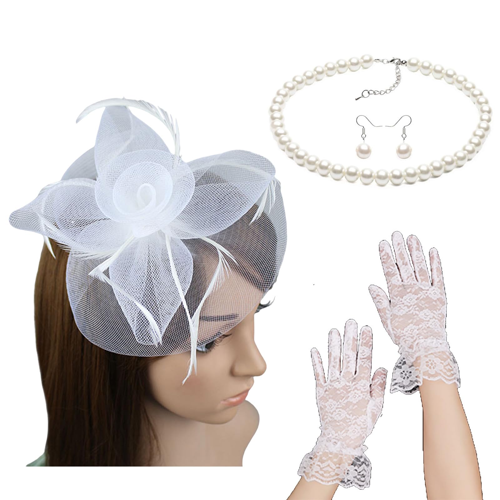 MICFENY Fascinators for Women Teas Party Fascinator Hat for Women Veil Teas Party Hats and Gloves Set For Festival Occasion