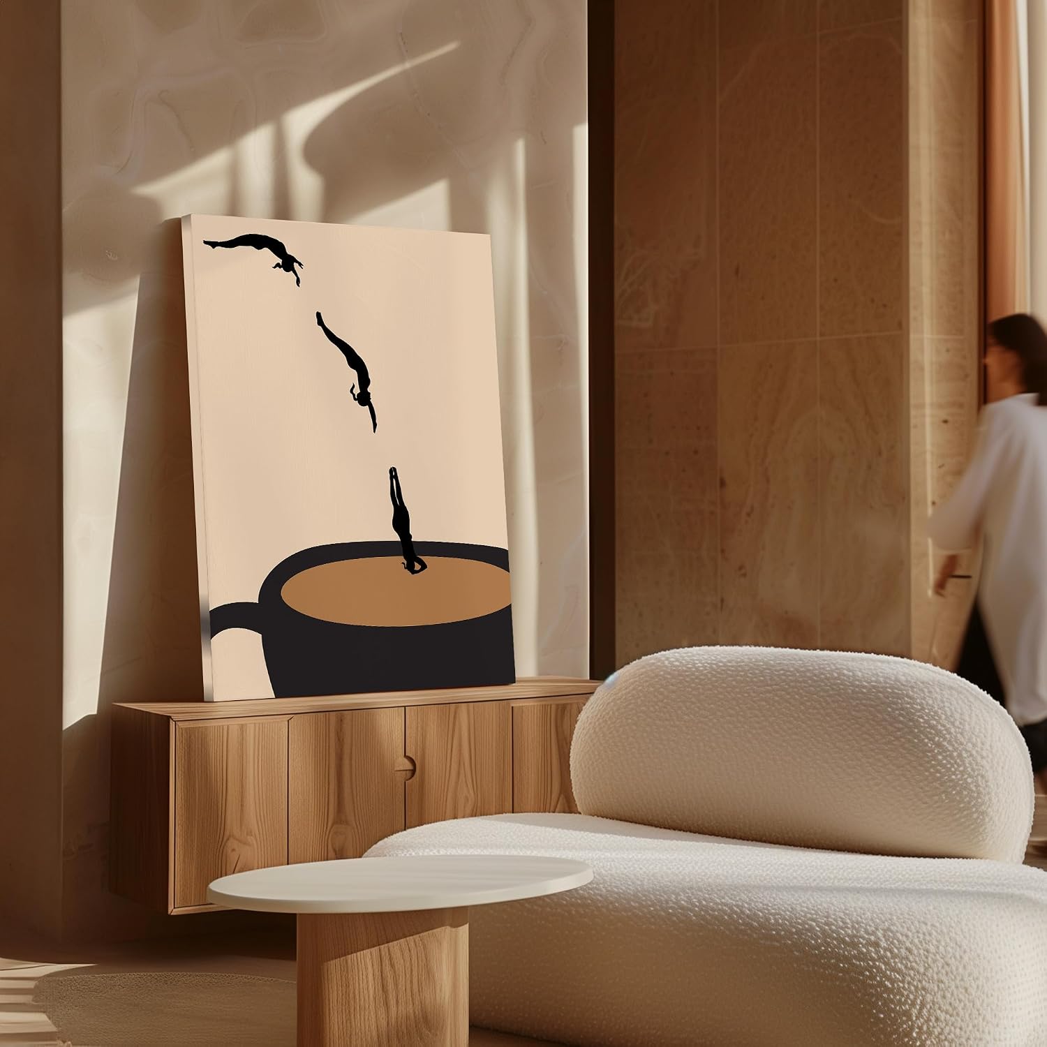 Poster Master Cafe Canvas - Dive into Coffee Print - Caffeine Diver & Espresso Art - Modern Housewarming Gift - Food & Drink Art - Coffeehouse or Kitchen Wall Decor - 8x10 STRETCHED Canvas