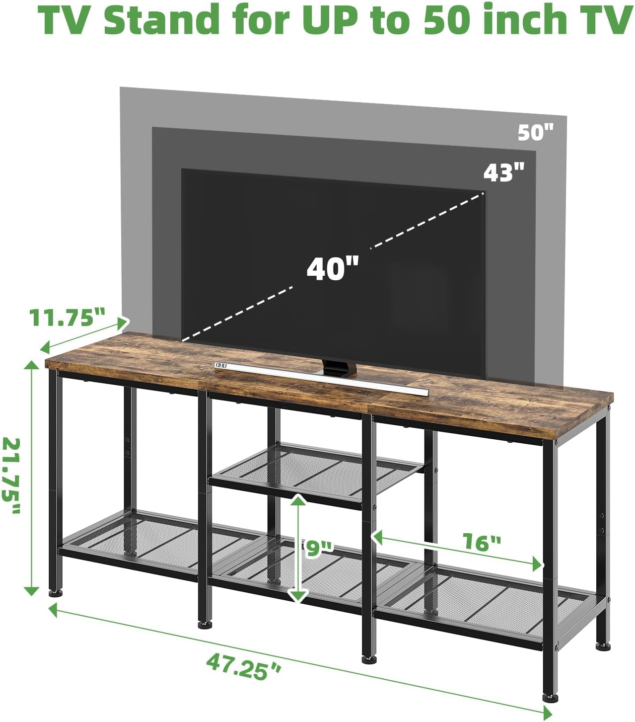 Simple Trending TV Stand for 50 Inch TVs, Entertainment Center with Open Storage Shelves, Media Console Table for Living Room, Rustic Brown - Image 3