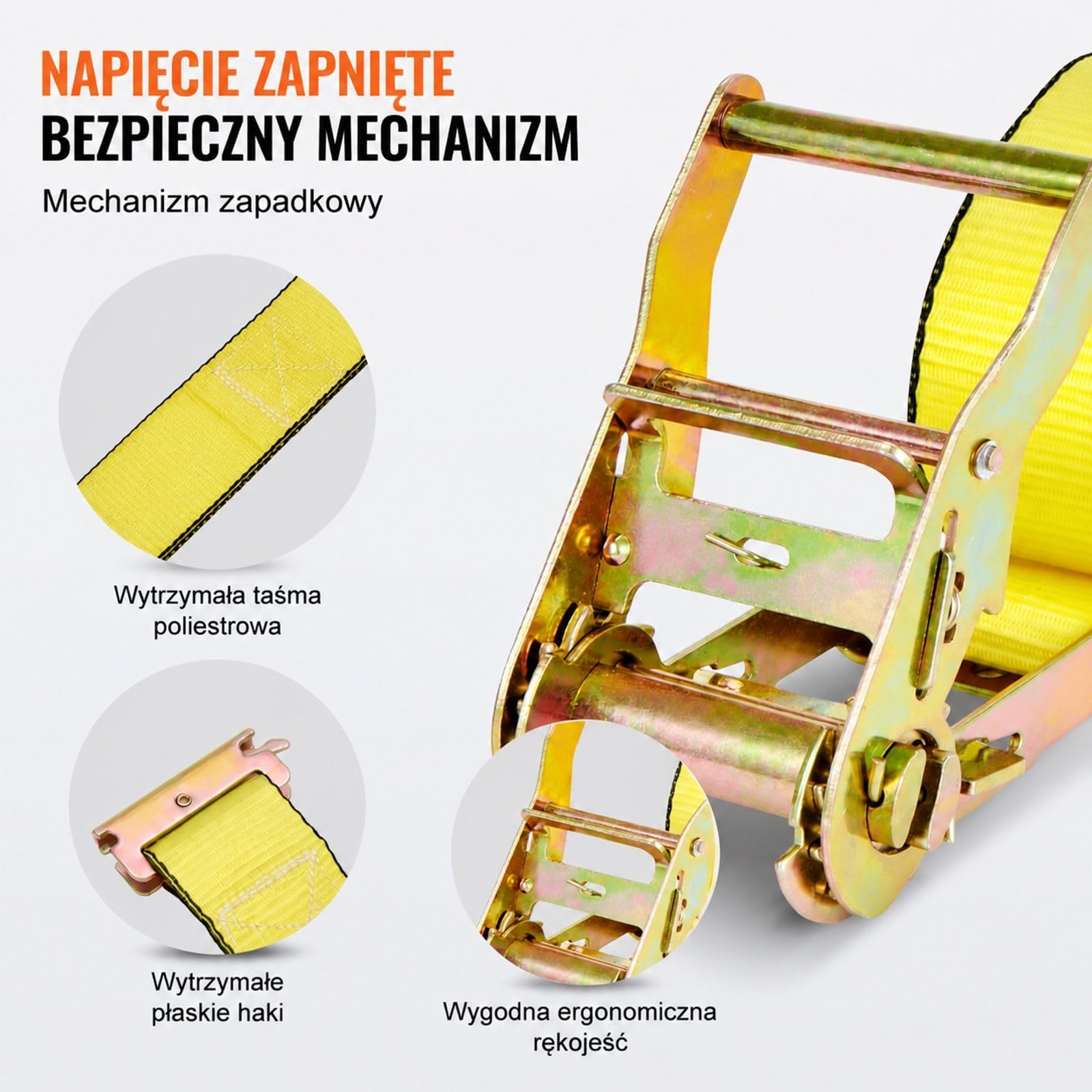 Zestaw 8 pasów mocujących z mechanizmem zapadkowym i końcówkami E-Track do ładunku, przeprowadzek, sprzętu domowego oraz ogrodowego