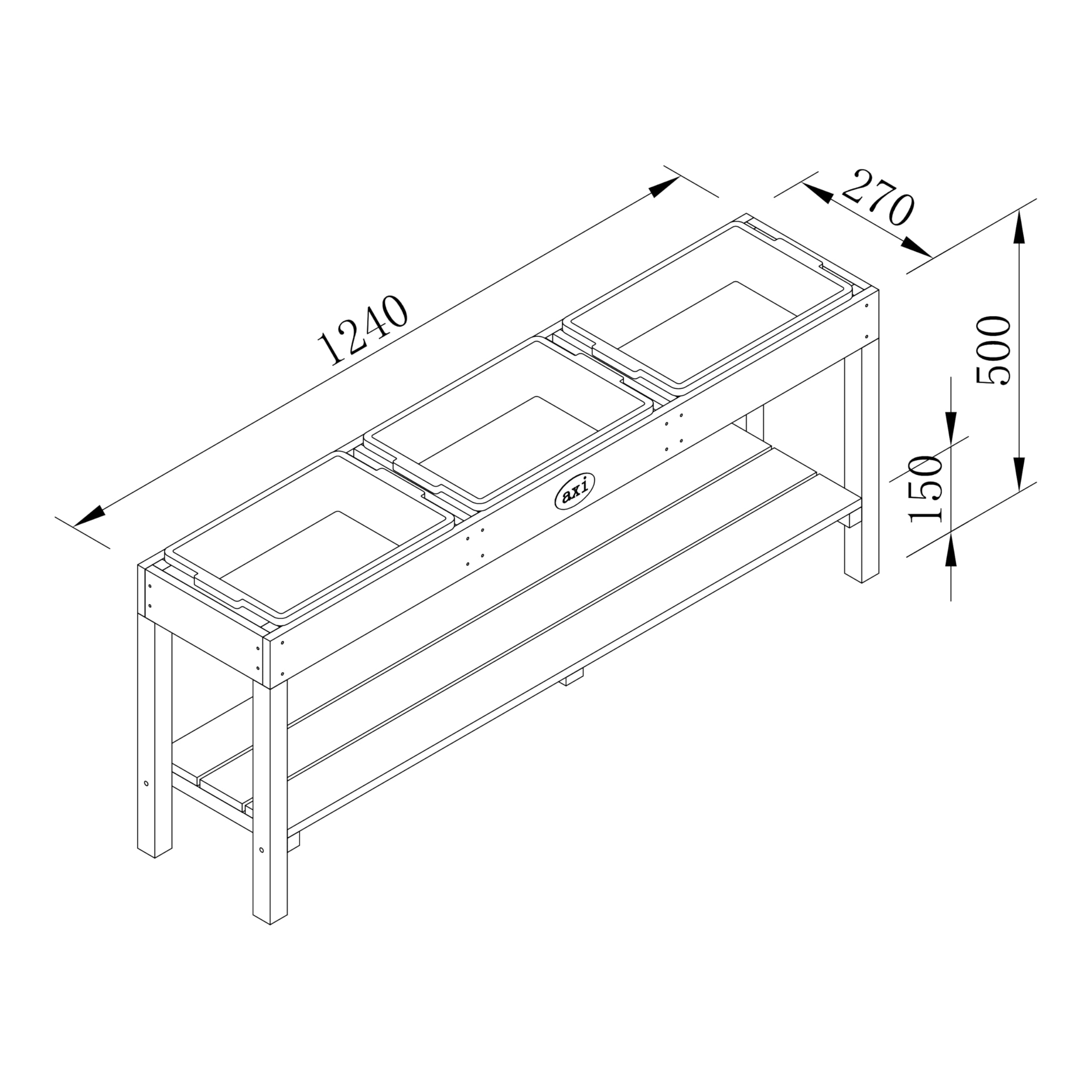 AXI Tavolo Sabbia e Acqua in Legno - Blu | Tavolo da Sabbia con 3 cestini di plastica e ripiano per riporre Gli Oggetti | Tavolo da attivitˆ Multiuso per Bambini, Tavolo da Fango