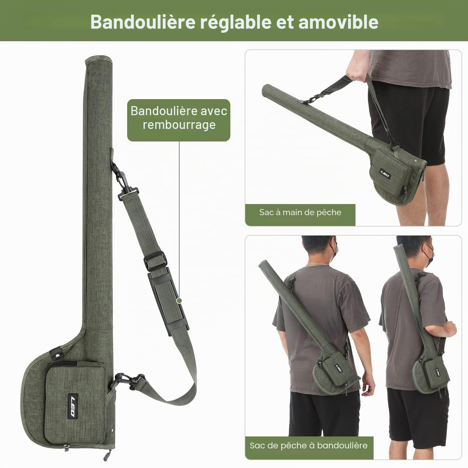 Lixada Étui de Transport pour Canne à pêche à la Mouche, Sac de Rangement en Toile pour Cannes à pêche, moulinets de Cannes à Mouche, étui de Transport Durable