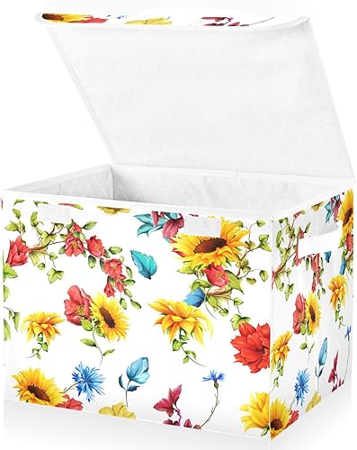 Miniatura 4 de Bolsas de almacenamiento plegables de girasoles para ropa, contenedores de almacenamiento de tela con asa reforzada, organizadores de armario para