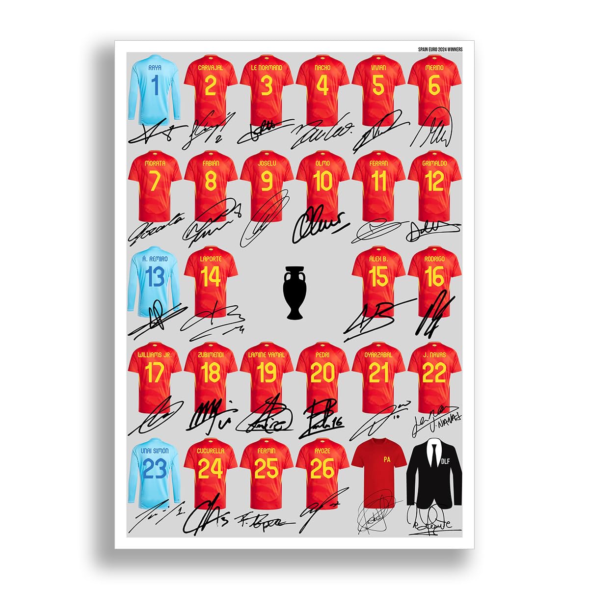 Mounted Gifts Trading Spain Team Squad Euro 2024 Winners Champions Signed Poster Print Framed Picture Photo Autograph Gift Espana Lamine Yamal Williams (A4 poster only)