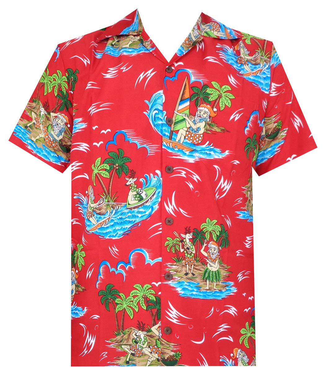 ALVISHHawaiian Shirt Mens Christmas Santa Claus Party Aloha Holiday Beach