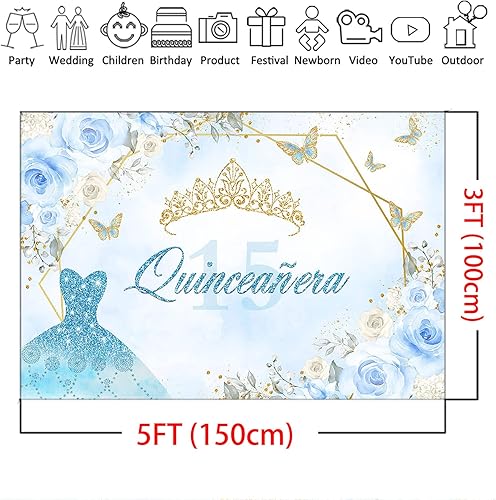 Miniatura 4 de Mocsicka Telón de fondo de quinceañera para niña dulce cumpleaños de 15 años, corona dorada, fondos de fotos de princesa real Mis Membrillo de