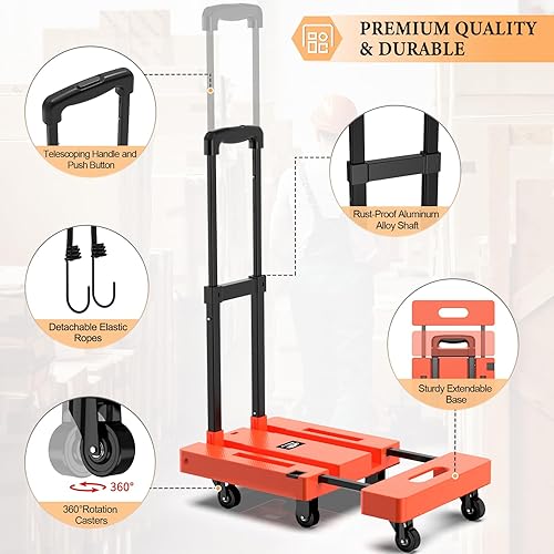 Miniatura 3 de SOYO Camión de mano plegable, carrito de mano resistente de 500 libras, carrito de equipaje plegable portátil de 6 ruedas con 2 cuerdas elásticas