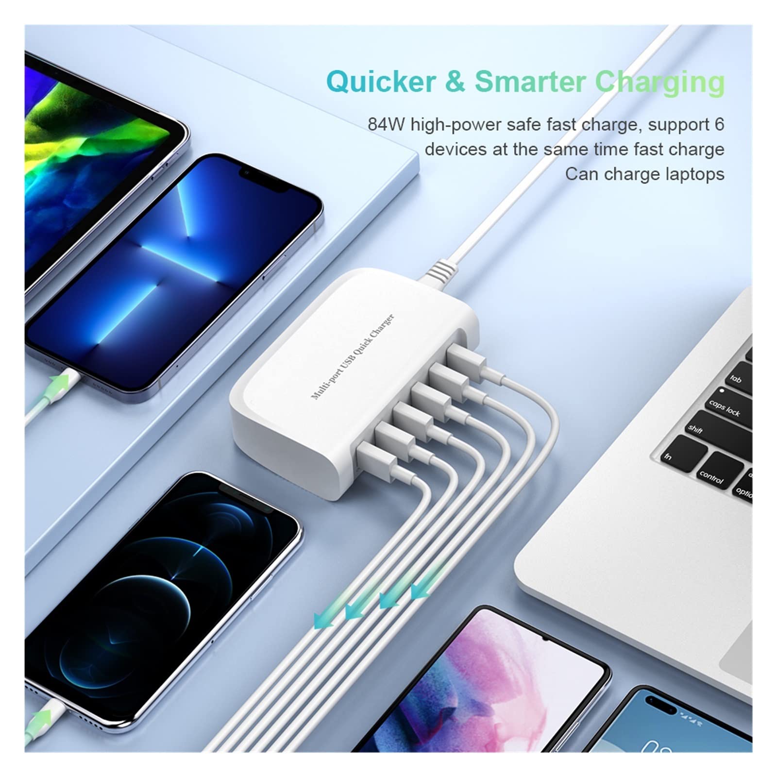 Stacja ładowania, Stacja ładująca USB o mocy 84 W Inteligentna szybka ładowarka 6-portowa ładowarka USB