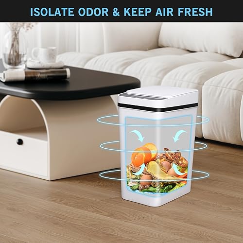 Miniatura 5 de Basurero de baño sin contacto de 2.2 galones, con sensor de movimiento automático inteligente, cubo de basura pequeño con tapa para sala de estar,