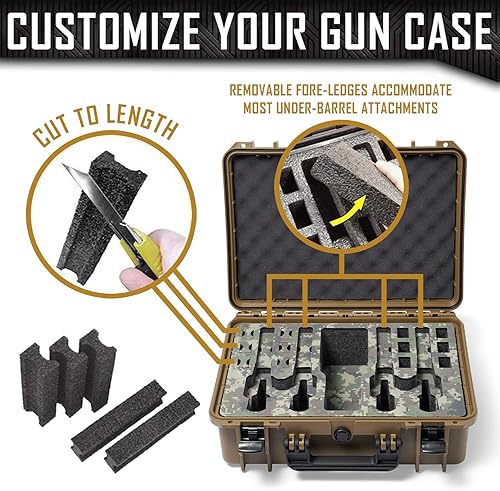 Vista 4 de Estuche para pistola Doro para 4 pistolas 12 con inserto de espuma MyCaseBuilder personalizado, impermeable, resistente, armas de fuego tácticas