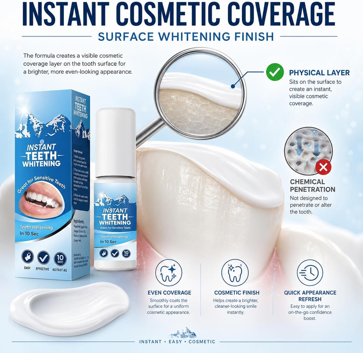Tooth Paint, Instant Teeth Whitening, Teeth Whitening Paint Kit, Portable Tooth Polish Uptight White, Regain Confident Smile - m
