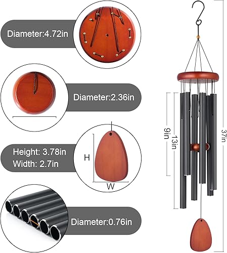 Miniatura 3 de Campanillas de viento grandes para exteriores, campanillas de viento de aluminio de 37 pulgadas para jardín, decoración de patio, regalos