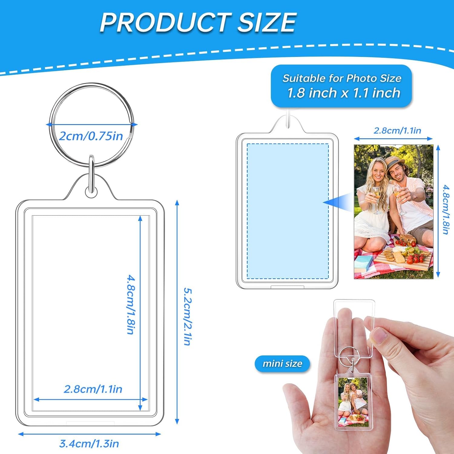 Mini Photo Strip Keychain - Clear Acrylic Double-Sided FramePersonalized DIY Keepsake for Backpacks Keys