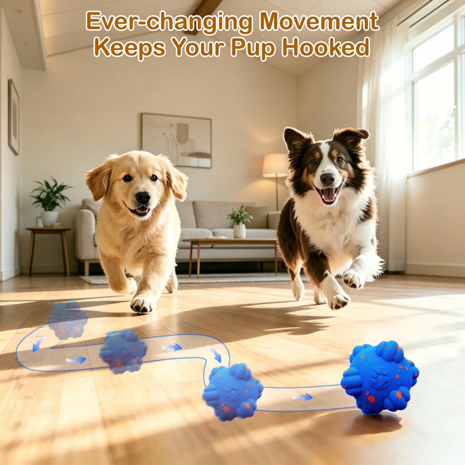 Balle intelligente interactive pour chien – rebondissement et roulement automatiques, 3 modes interactifs, matériau E-TPU résistant à la mastication, étanche, balle Chase Pet pour chiens de