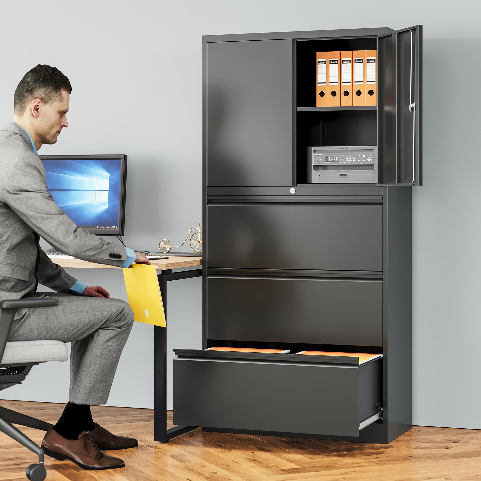 SISESOL 3 Drawer Lateral File Cabinet with Lock and Shelf,White Filing Storage Cabinet with Doors,Locking Metal Storage Cabinets with Drawers for Home,Office,Garage,School,Fit A4/Letter/Legal File