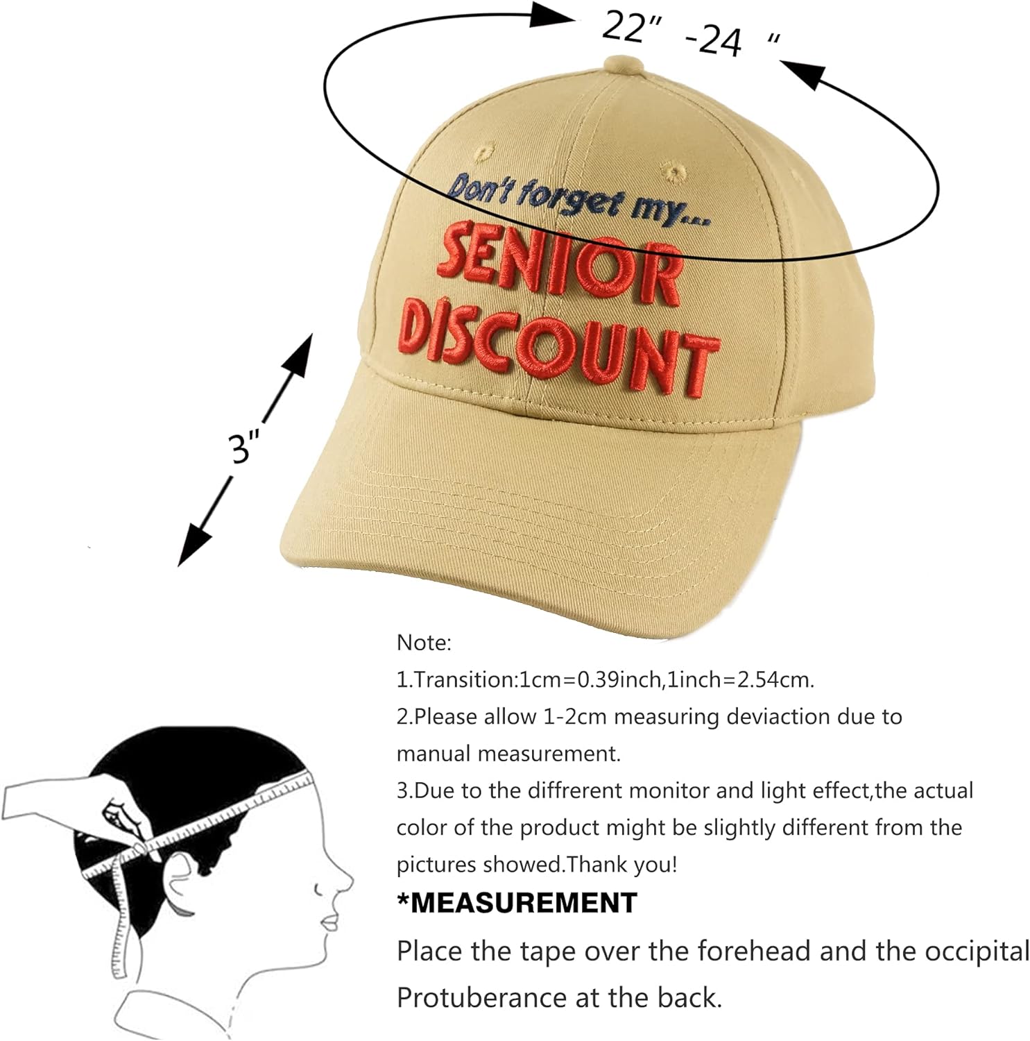 Birthday Baseball Cap, Don't Forget My Senior Discount Hat for Dad Grandpa Elders Father's Grandparents Beige - Image 6