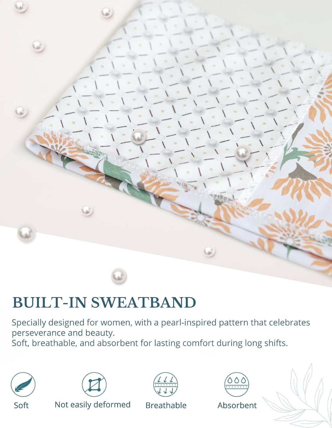 Scrub Caps Women Ponytail – Floral Sunshine Double-Sided Printed Surgical Hat with Buttons and Sweatband, Soft Nurse Cap for Long Hair, Helps Reduce Static Buildup - Image 5